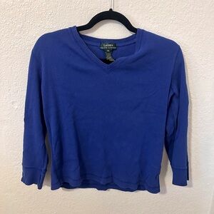 Ribbed Polo Ralph Lauren Blue Cropped V-Neck